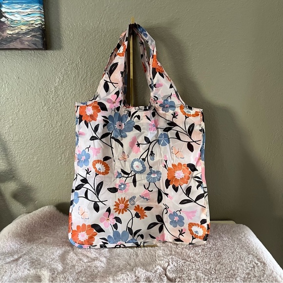 Kate Spade Floral Reusable Tote Bag Pink Blue Eco Shopper Market Beach - Picture 5 of 11